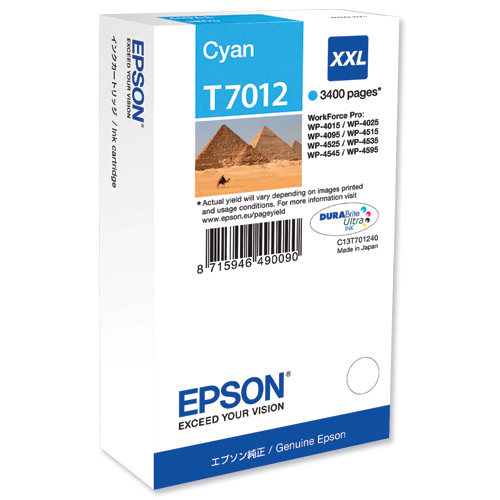 CARTUCHO Tinta EPSON T7012 / C13T70124010 CIAN ORIGINAL